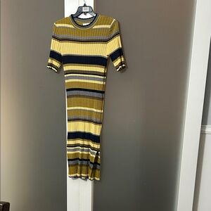 H&M Yellow and Black Striped Midi Dress